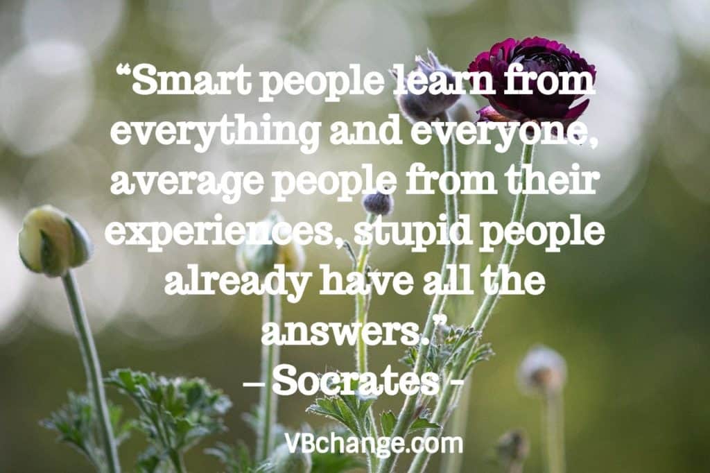 “Smart people learn from everything and everyone, average people from their experiences, stupid people already have all the answers.” – Socrates