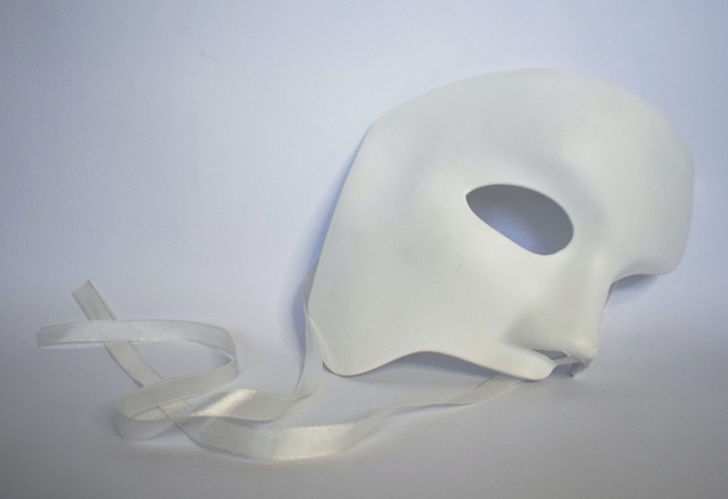A mask lying on the floor representing the liberation from the false conceptualized self and exposing one's true nature